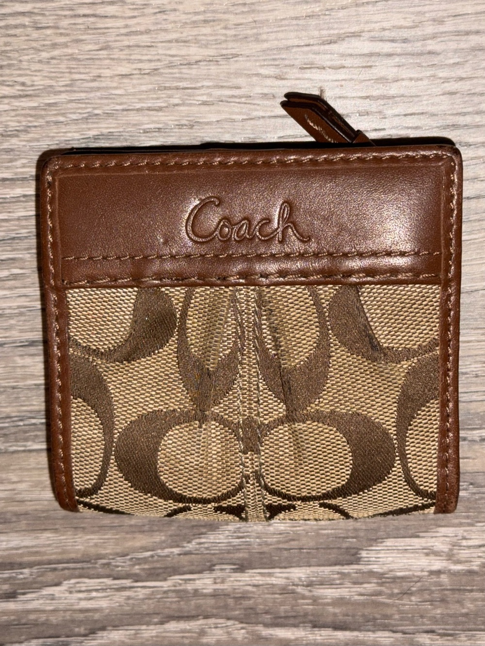 Coach Signature Brown Bi-Fold Snap Leather Wallet